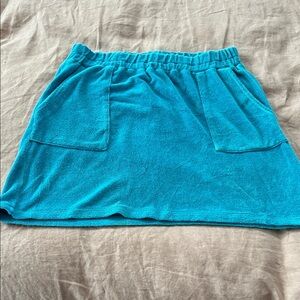 Monrow Turquoise Terry Mini Skirt with Front Pockets